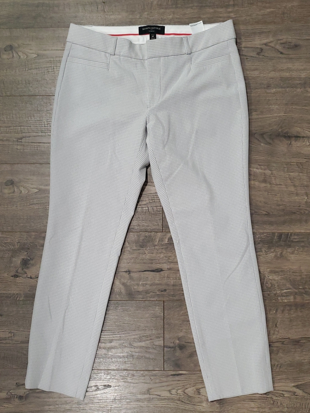 Banana Republic Light Gray Microcheck Straight Leg Trousers